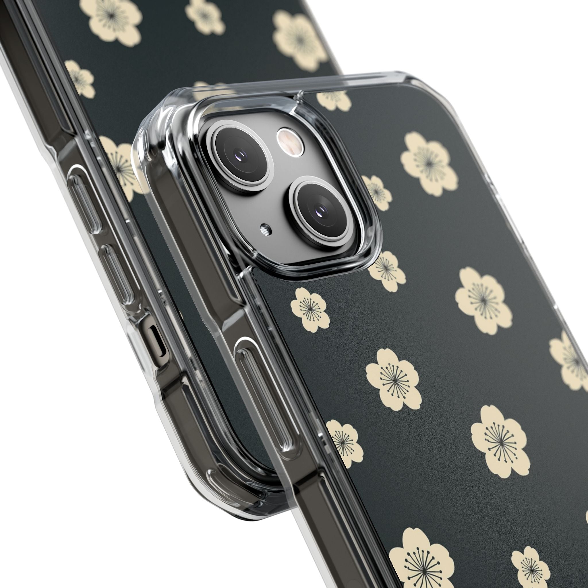 Teal Impact MagSafe Phone Case for iPhone - Obsidian Cream Petals