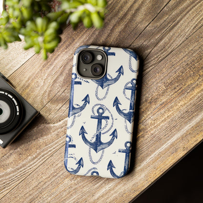 Navy Anchor Loop iPhone 15 Case - Tough