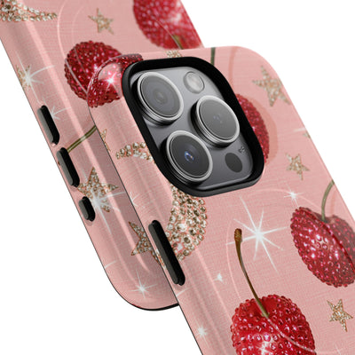Bedazzled Ruby Cherries · Tough 2.0 Magnetic Phone Case for iPhone · Pink