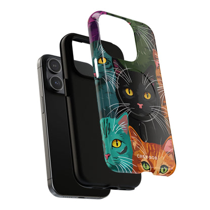 Teal Cat Grid iPhone 15 Pro Case - Tough+