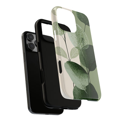Green Tough Phone Case for iPhone - Sage Leaf Skeletals