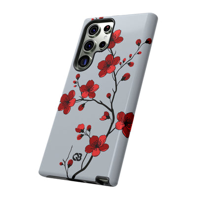 Grey Tough Phone Case for Samsung - Crimson Blossom Onyx