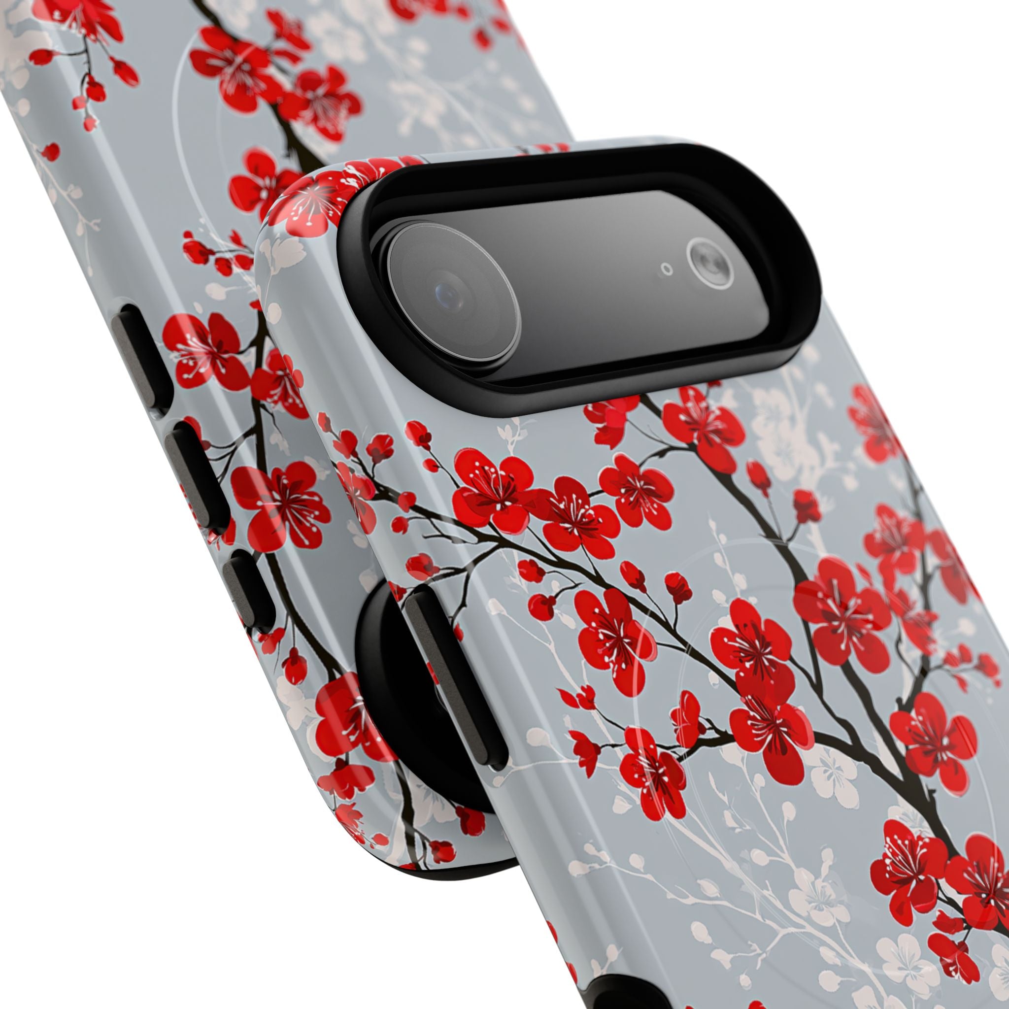 Grey Tough 2.0 Magsafe Phone Case for iPhone - Crimson Sakura Slate