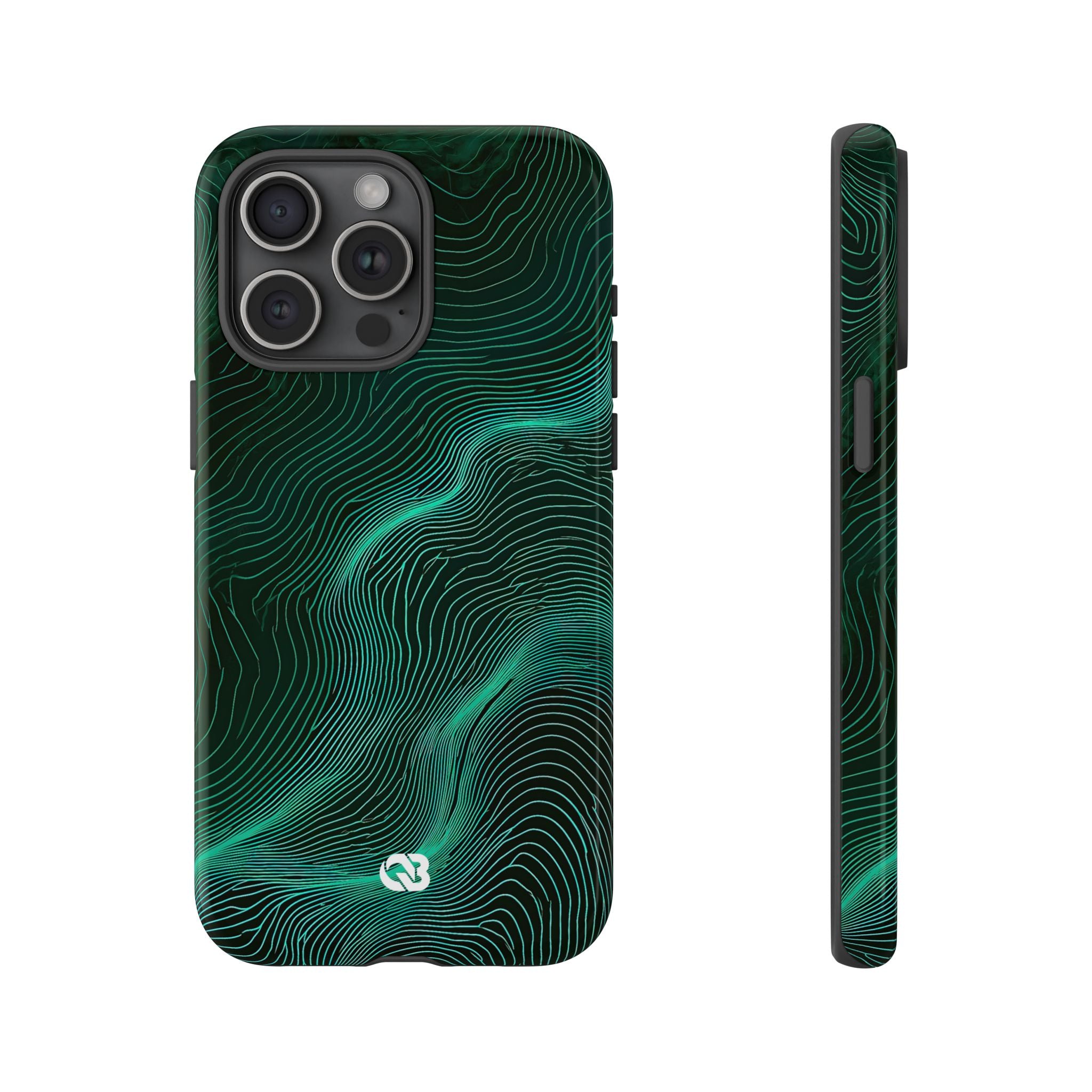 Teal Tough Phone Case for iPhone - Neon Jade Contour
