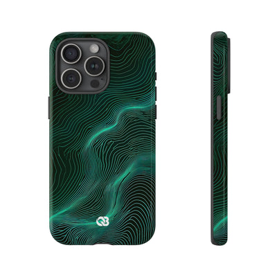 Teal Tough Phone Case for iPhone - Neon Jade Contour
