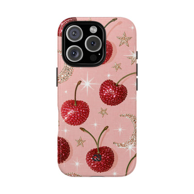 Bedazzled Ruby Cherries · Tough Phone Case for iPhone · Pink