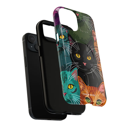 Teal Cat Grid iPhone 15 Case - Tough+