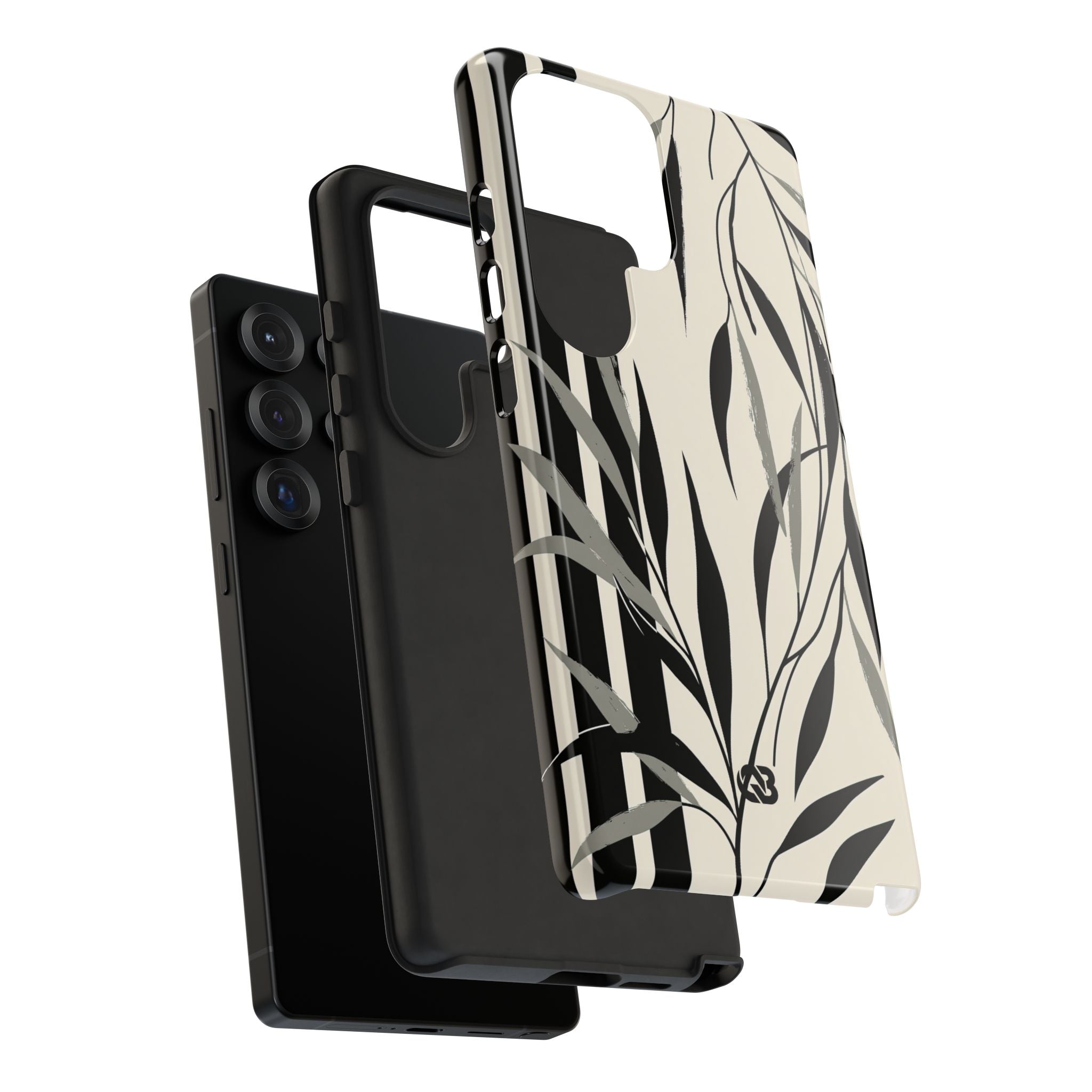 Beige Tough Phone Case for Samsung - Soot Leaf Sketch
