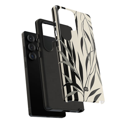 Beige Tough Phone Case for Samsung - Soot Leaf Sketch