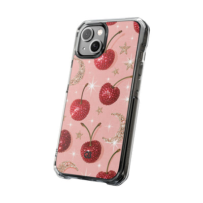 Bedazzled Ruby Cherries · Clear Impact Magnetic Phone Case for iPhone · Pink