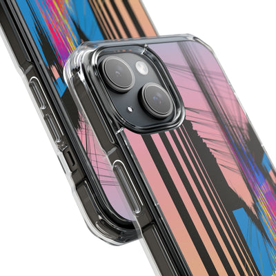 Blue Impact MagSafe Phone Case for iPhone - Fractured Data Skyline