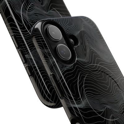 Black Tough 2.0 Magsafe Phone Case for iPhone - Obsidian Topo Wireframe
