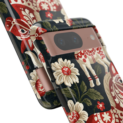 Nordic Dala Meadow · Tough Phone Case for Pixel ·  Red