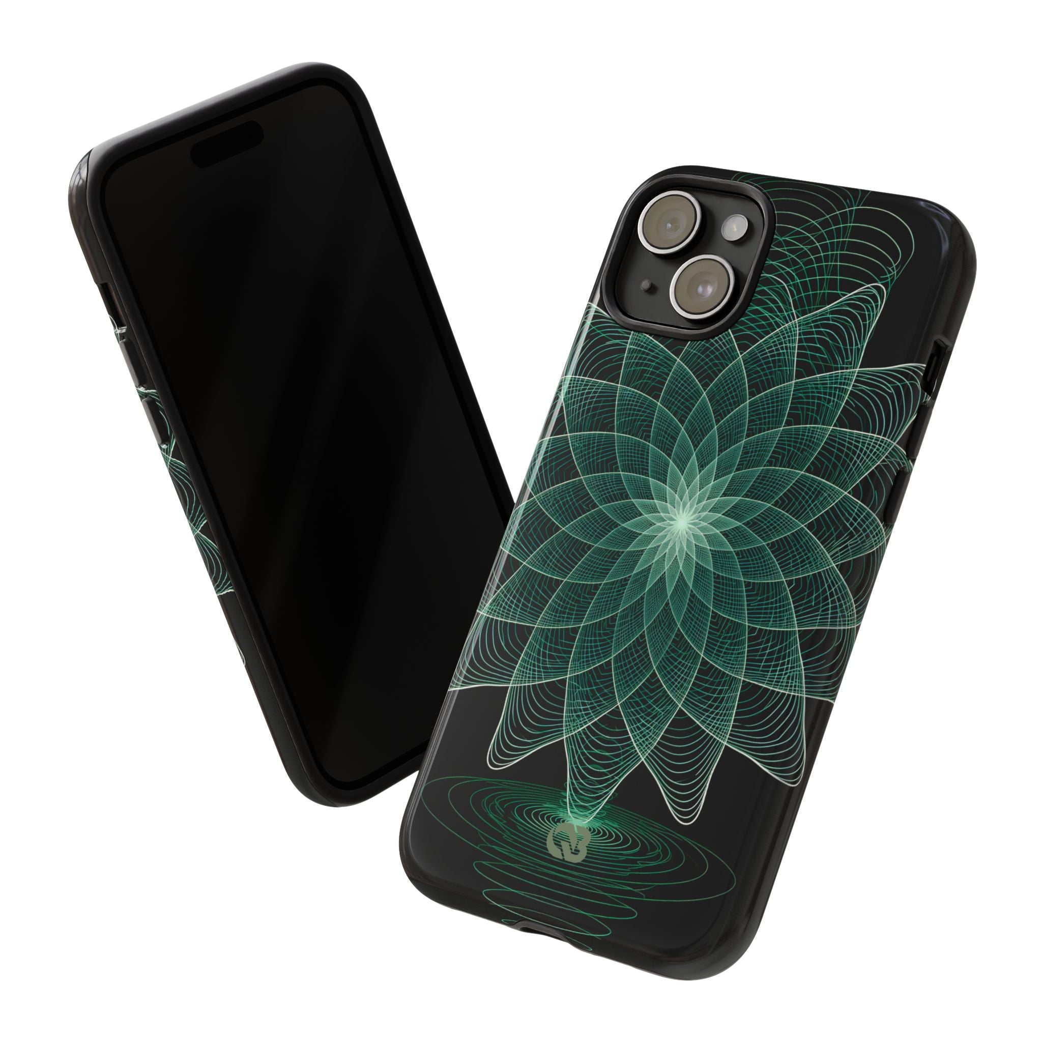 Green Tough Phone Case for iPhone - Cyan Signal Bloom