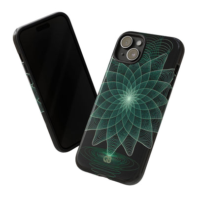 Green Tough Phone Case for iPhone - Cyan Signal Bloom