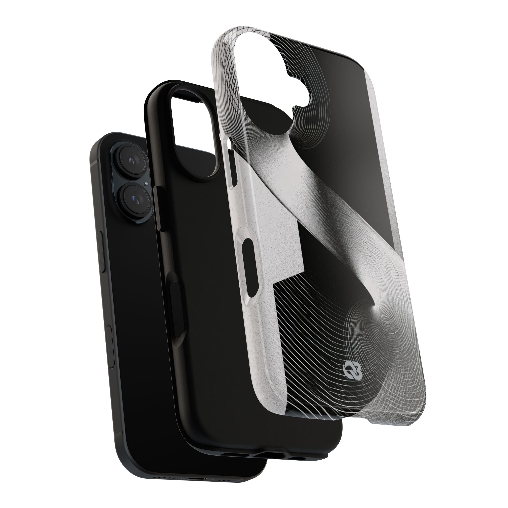 Grey Tough Phone Case for iPhone - Obsidian Moiré Wave