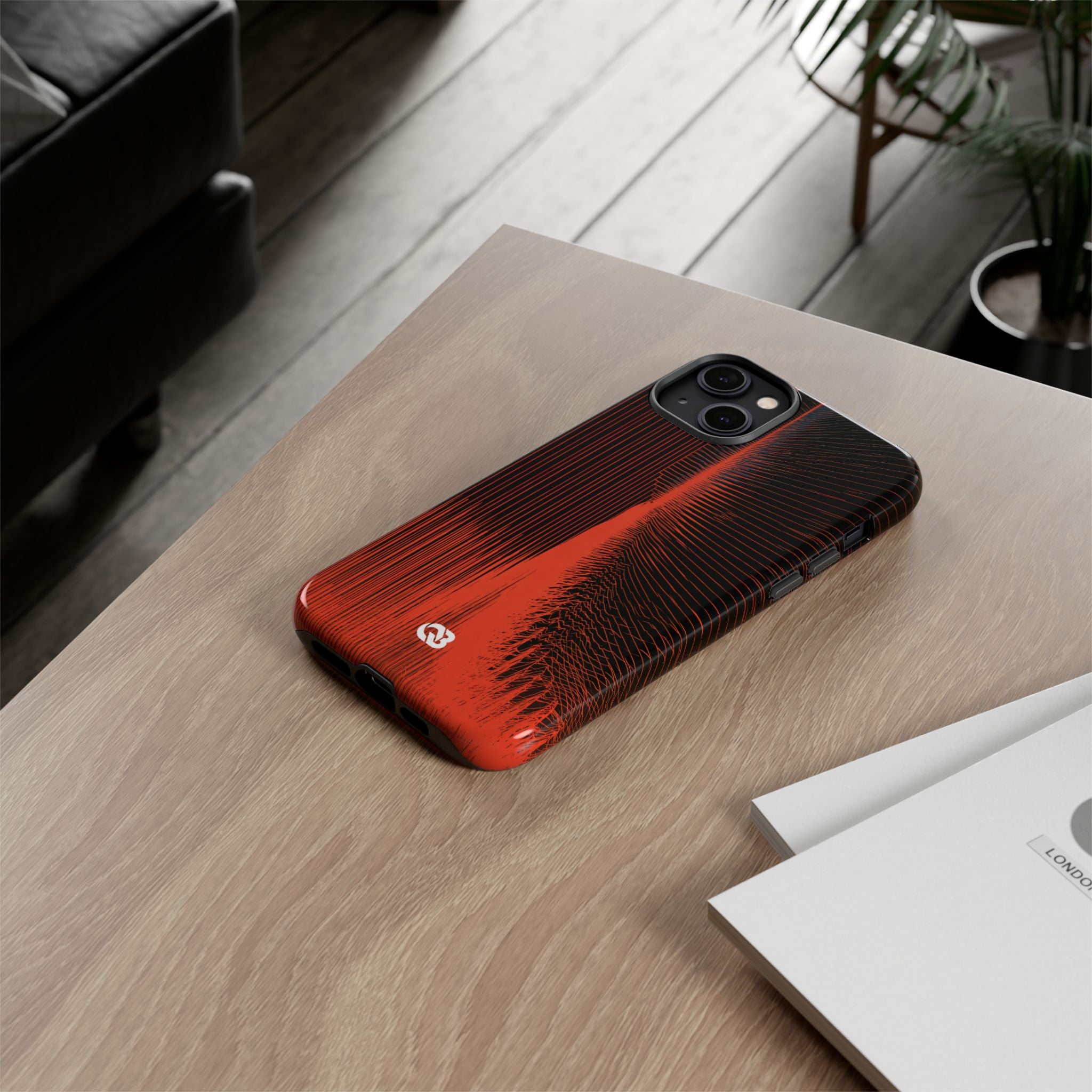 Red Tough Phone Case for iPhone - Crimson Frequency Pulse