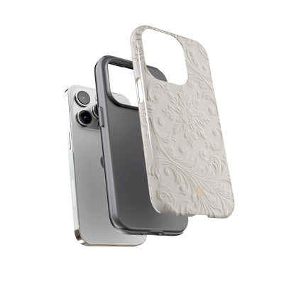 White Tough Phone Case for iPhone - Alabaster Floral Relief