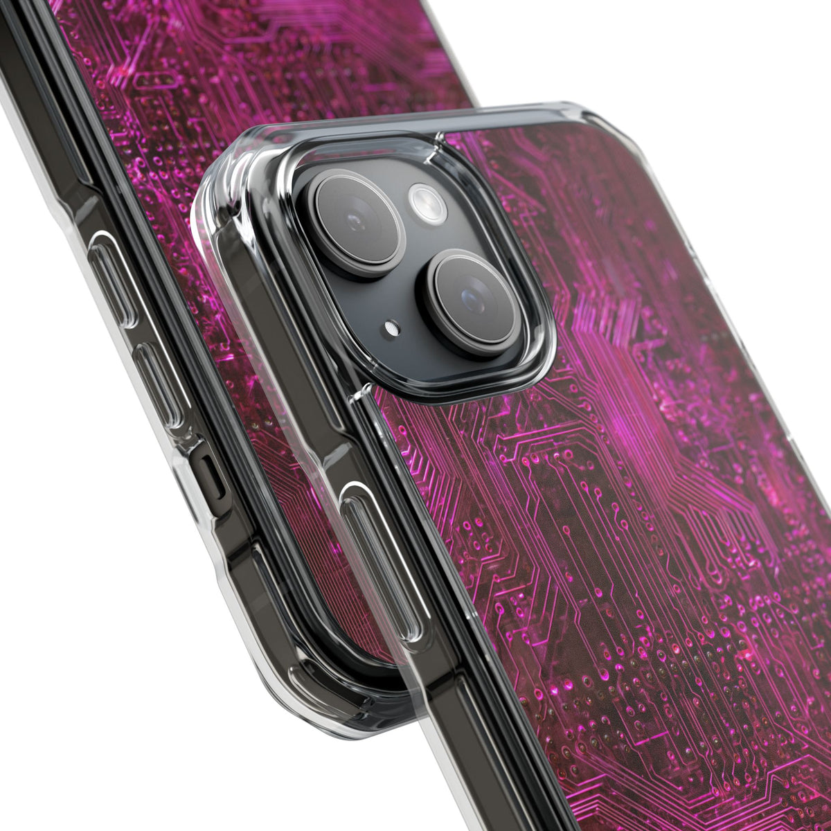 Magenta Circuit Trace · Clear Impact Magnetic Phone Case for iPhone · Pink