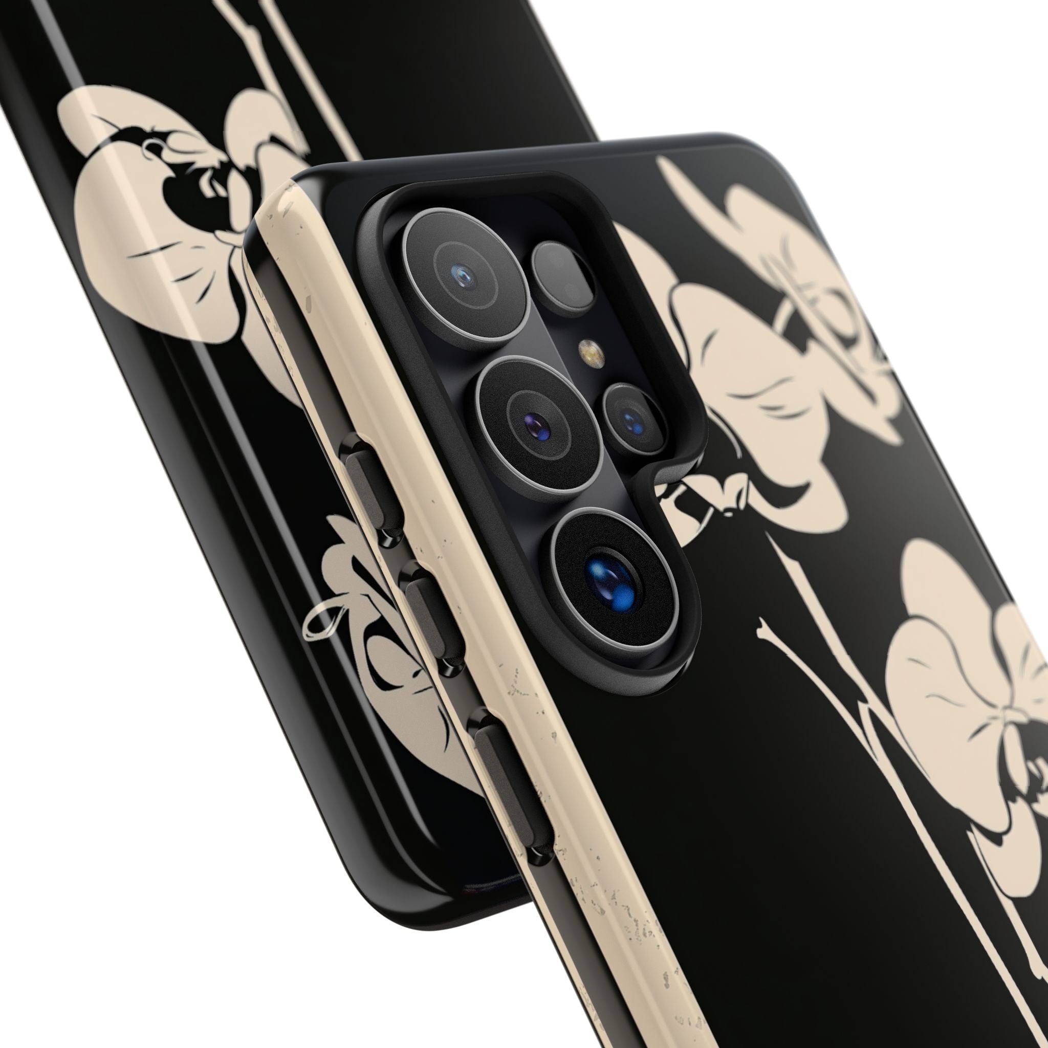 Black Tough Phone Case for Samsung - Obsidian Bone Orchid