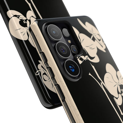 Black Tough Phone Case for Samsung - Obsidian Bone Orchid