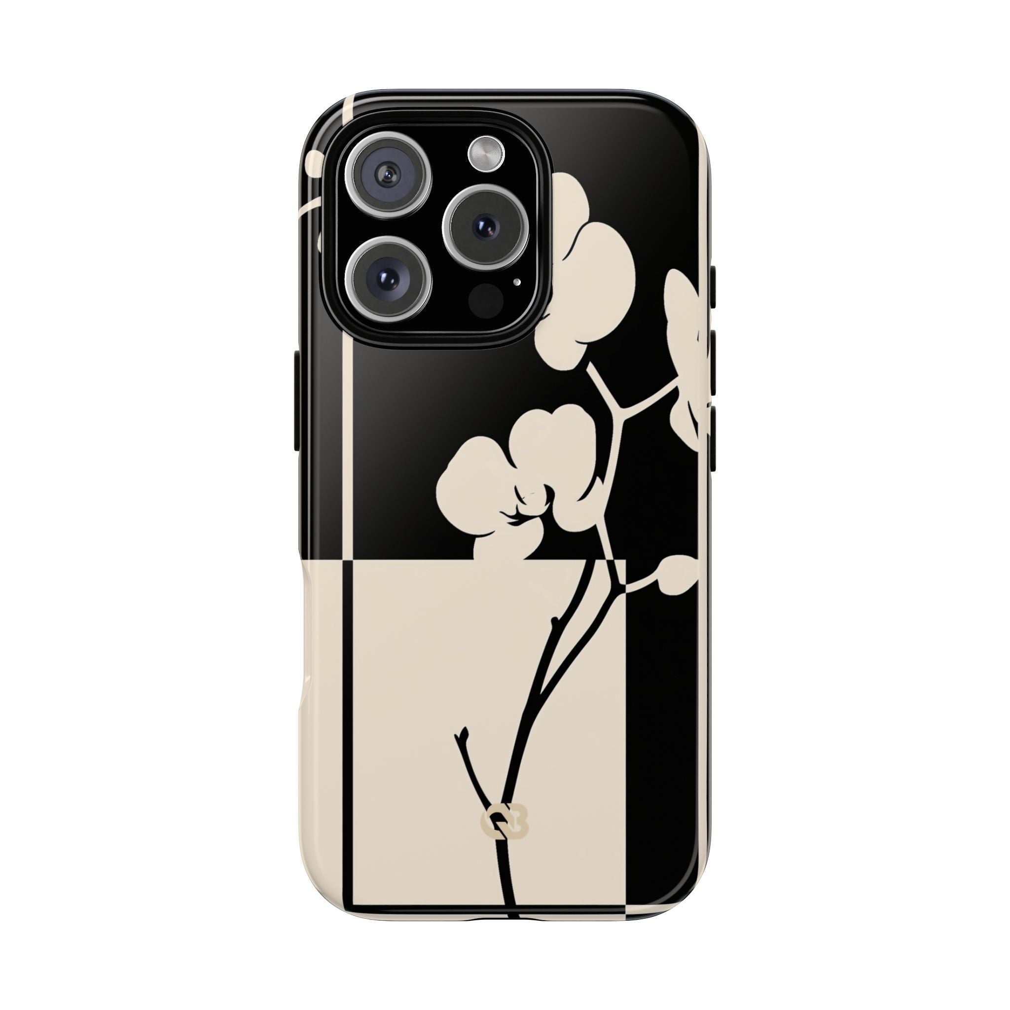Beige Tough Phone Case for iPhone - Nocturnal Orchid Frame