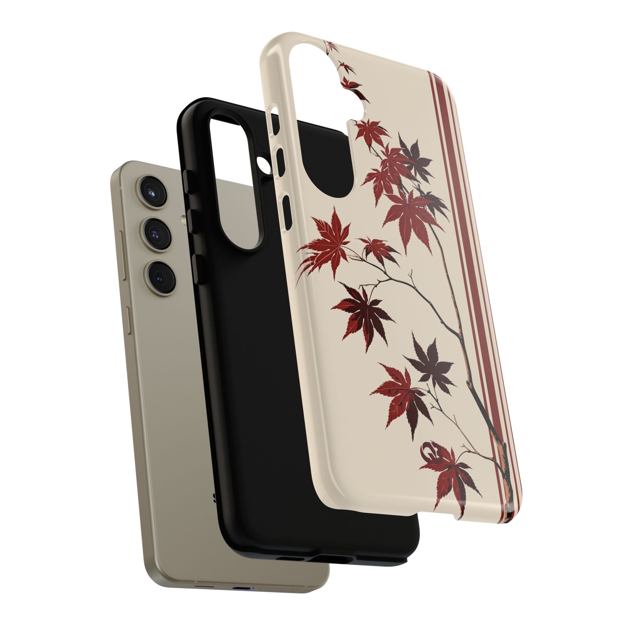 Red Tough Phone Case for Samsung - Crimson Momiji Stripe
