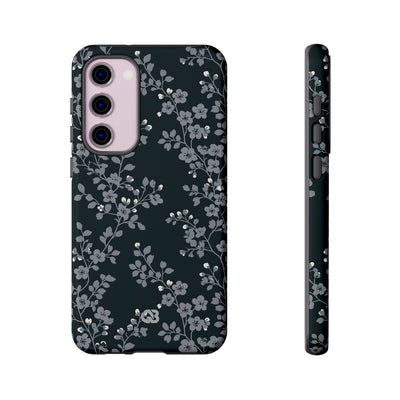 Black Tough Phone Case for Samsung - Midnight Slate Blossom