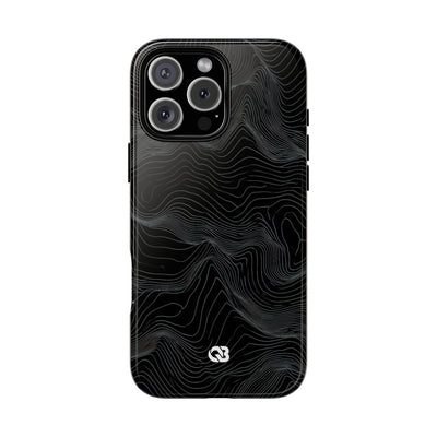 Black Tough Phone Case for iPhone - Obsidian Topo Wireframe