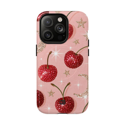 Bedazzled Ruby Cherries · Tough 2.0 Magnetic Phone Case for iPhone · Pink