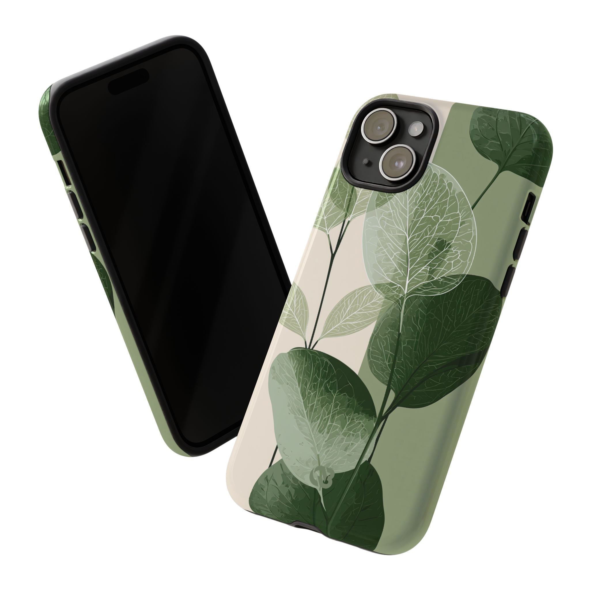 Green Tough Phone Case for iPhone - Sage Leaf Skeletals