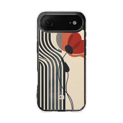 Beige Impact MagSafe Phone Case for iPhone - Crimson Line Bloom
