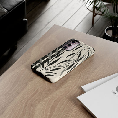 Beige Tough Phone Case for Samsung - Soot Leaf Sketch