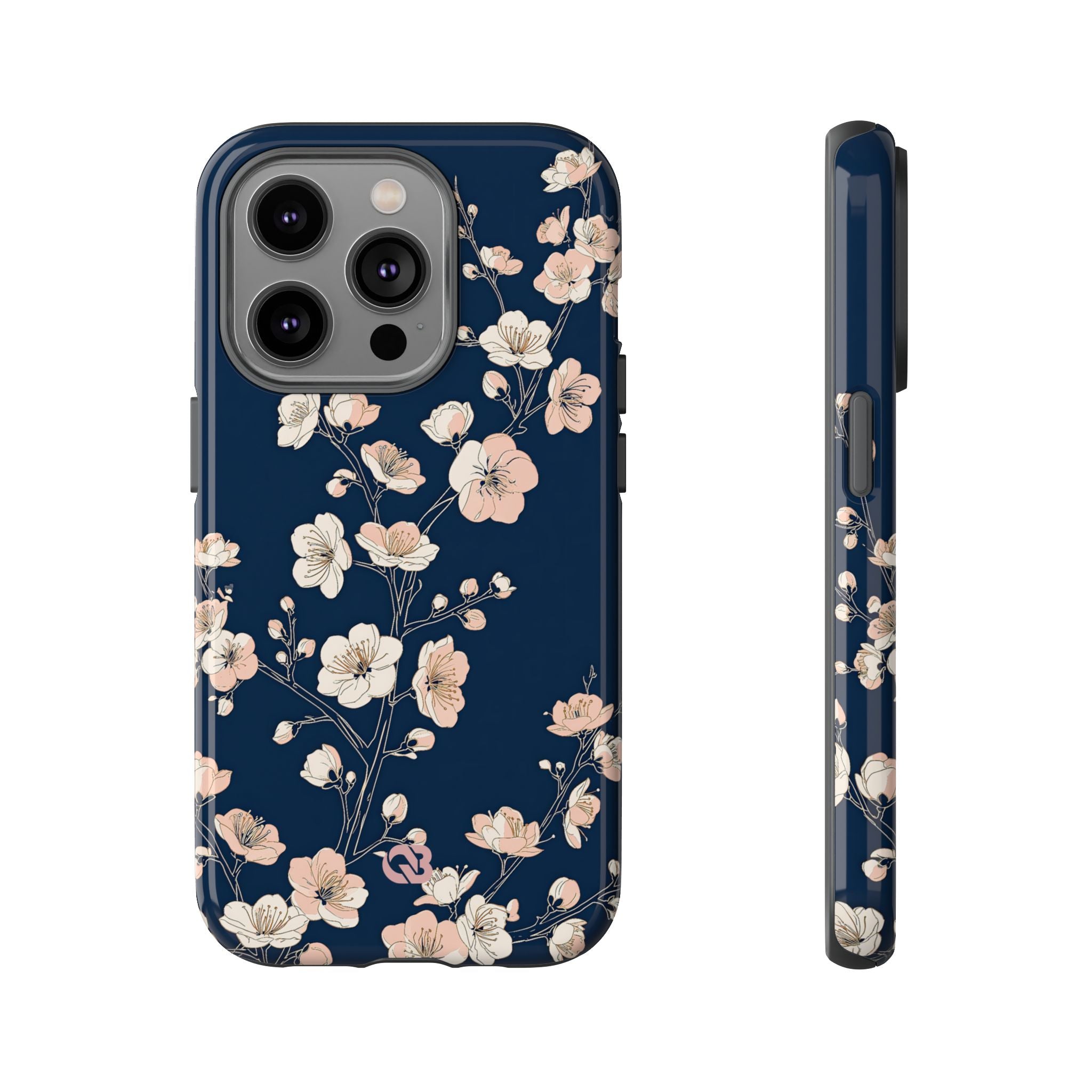 Blue Tough Phone Case for iPhone - Midnight Peach Sakura