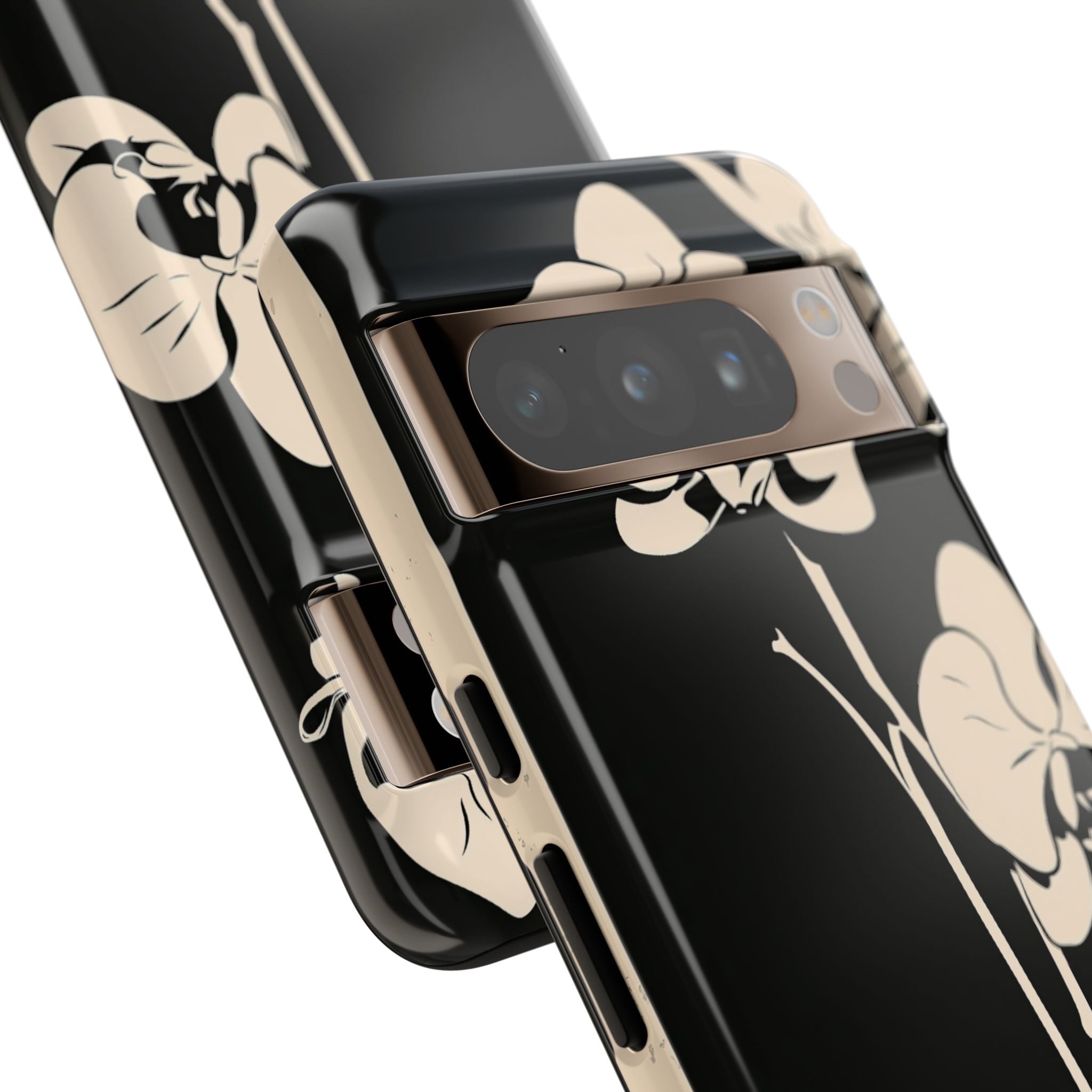 Black Tough Phone Case for Google Pixel - Obsidian Bone Orchid