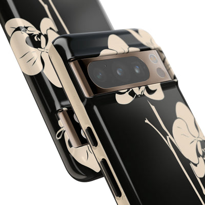 Black Tough Phone Case for Google Pixel - Obsidian Bone Orchid