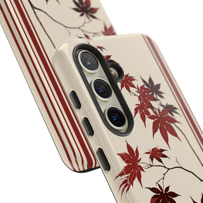 Red Tough Phone Case for Samsung - Crimson Momiji Stripe