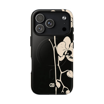 Black Tough 2.0 Magsafe Phone Case for iPhone - Obsidian Bone Orchid