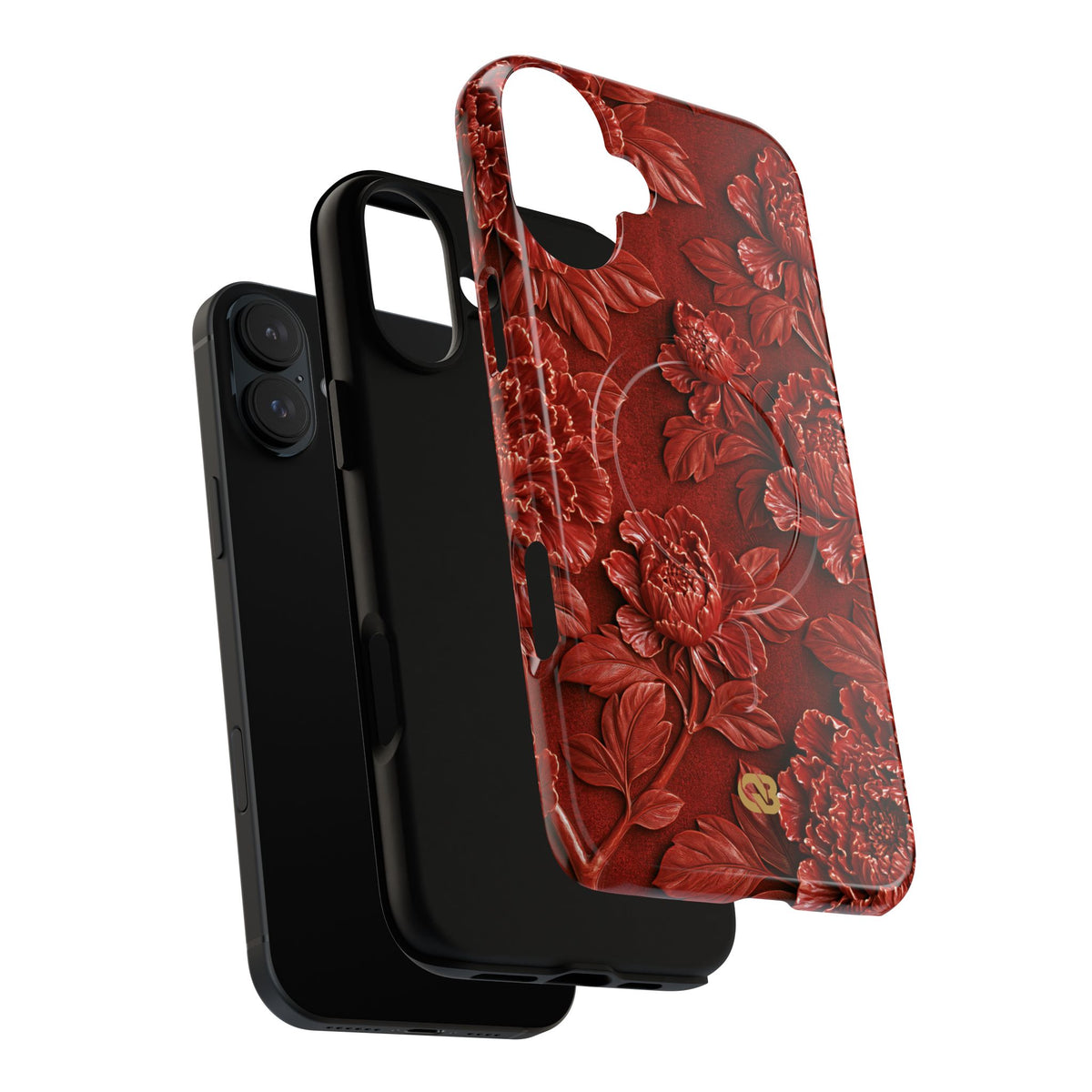 Cinnabar Peony Relief · Tough 2.0 Magnetic Phone Case for iPhone · Red