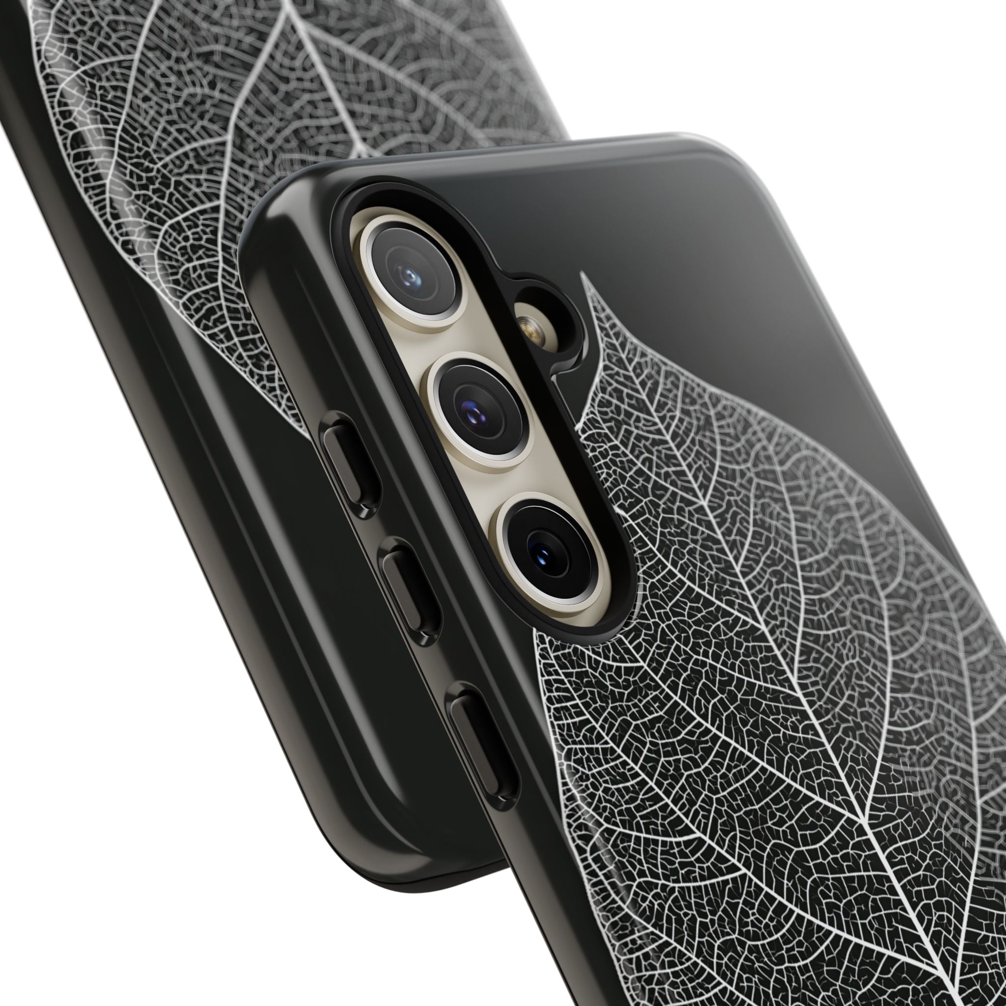Black Tough Phone Case for Samsung - Bleached Leaf Lattice