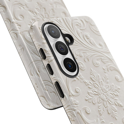 White Tough Phone Case for Samsung - Alabaster Floral Relief