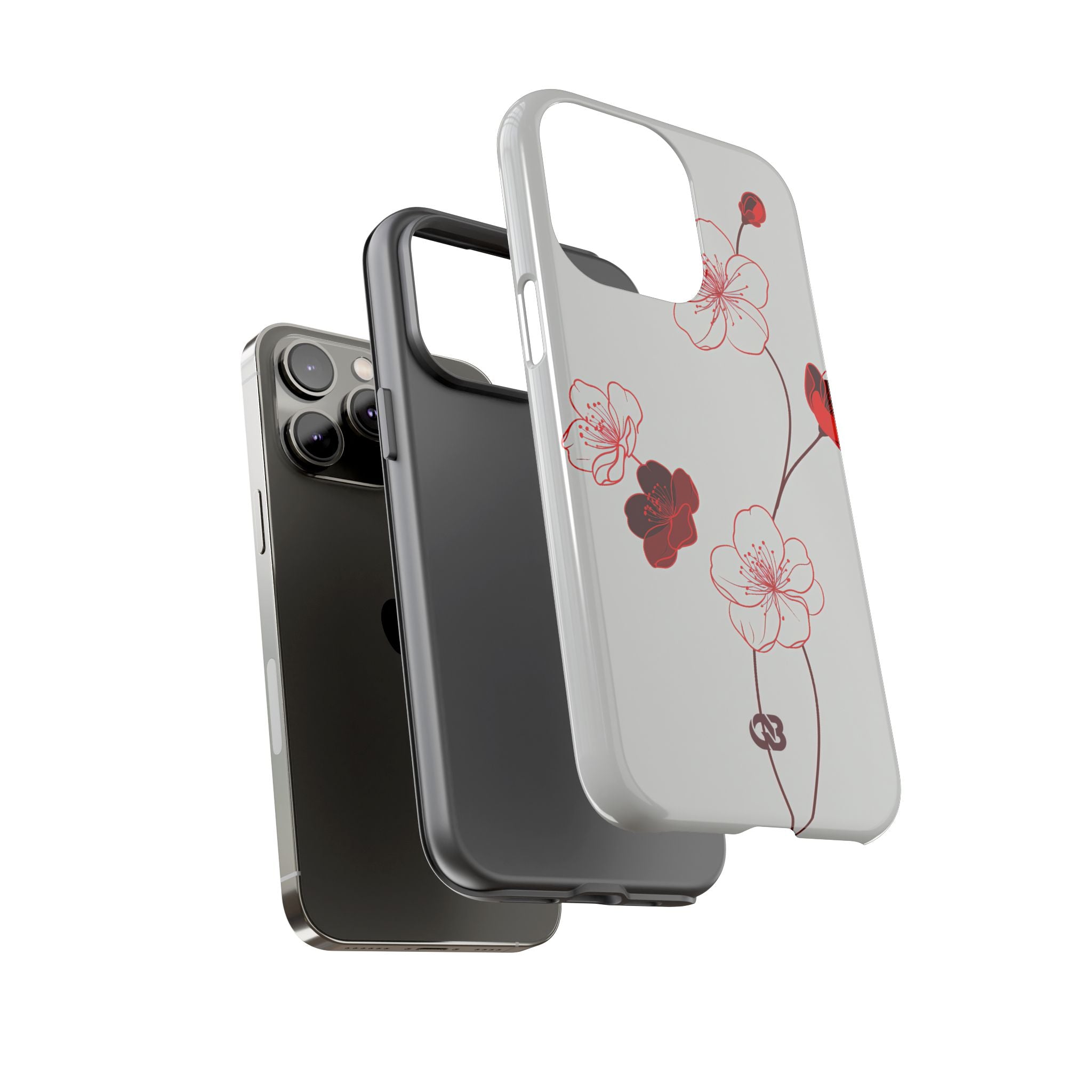 Red Tough Phone Case for iPhone - Kyoto Ember Bloom