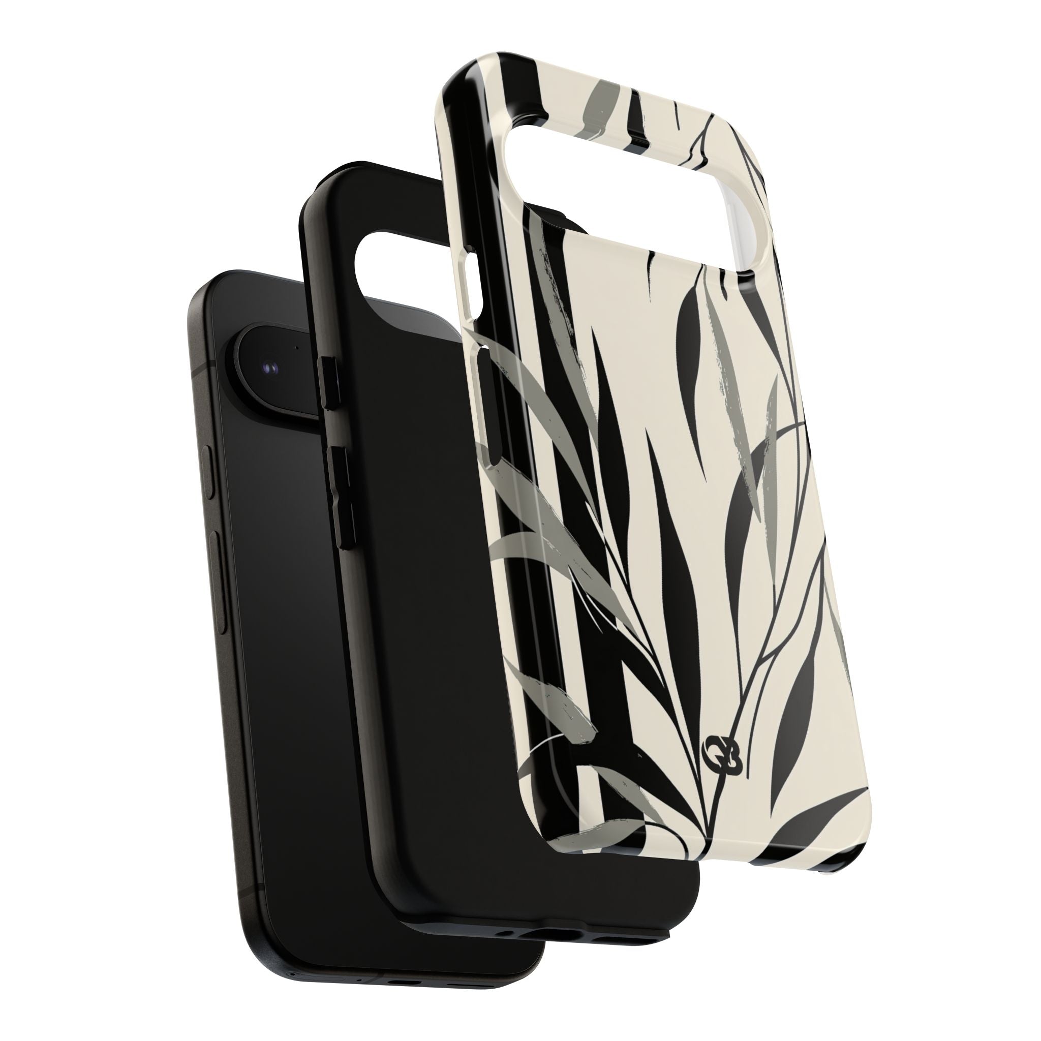 Beige Tough Phone Case for Google Pixel - Soot Leaf Sketch