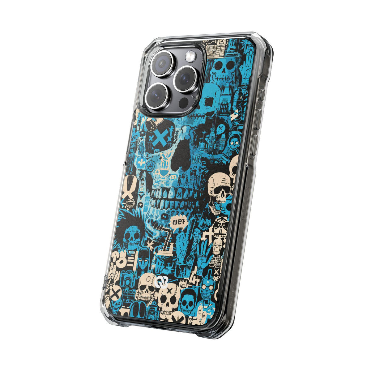 Electric Skull Graffiti · Clear Impact Magnetic Phone Case for iPhone · Blue