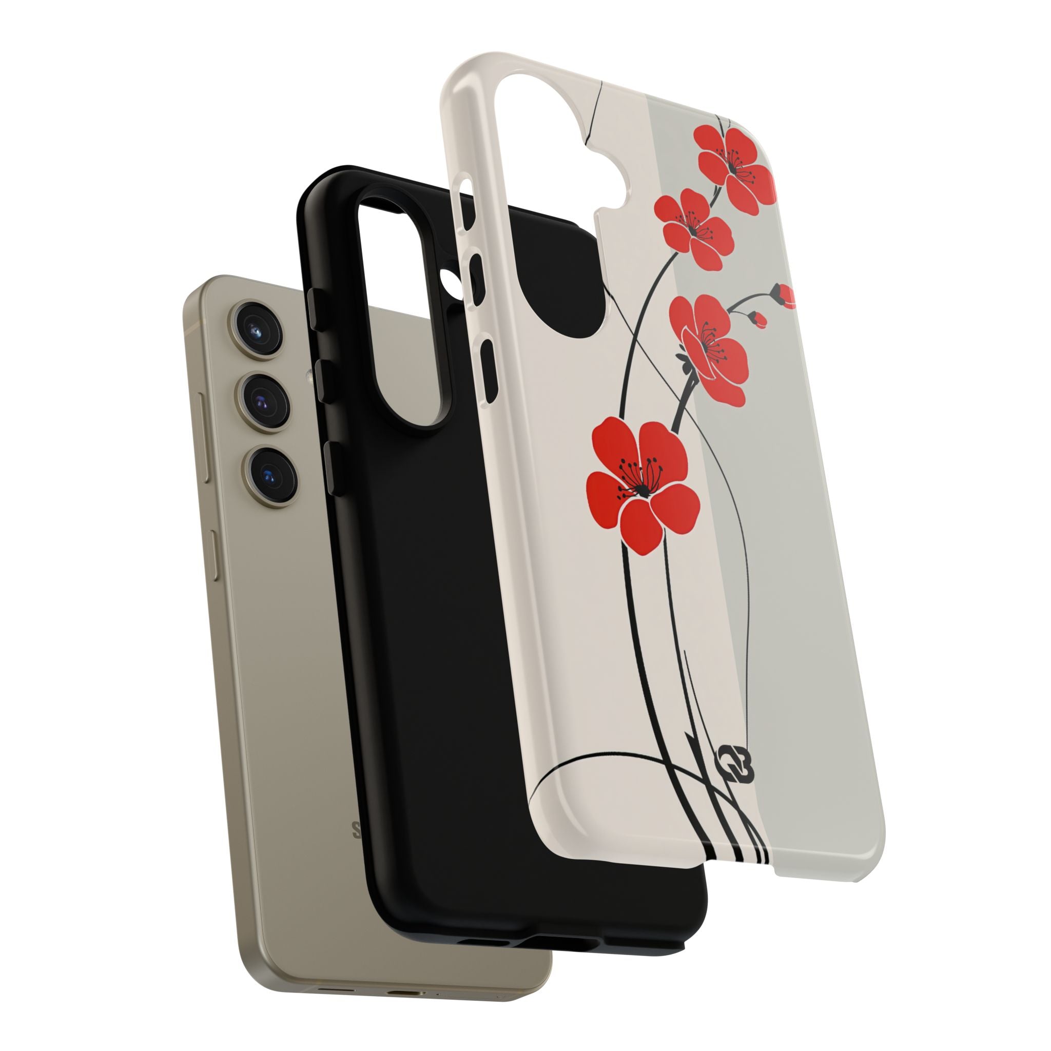 Beige Tough Phone Case for Samsung - Scarlet Ink Petals