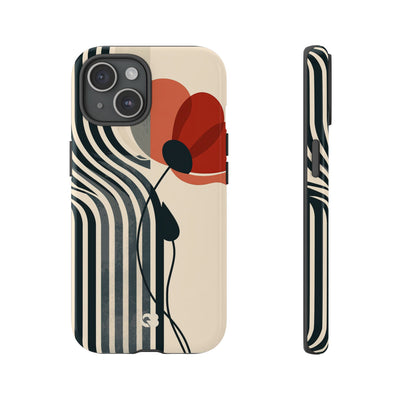 Beige Tough Phone Case for iPhone - Crimson Line Bloom