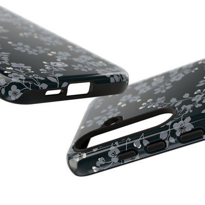 Black Tough Phone Case for Samsung - Midnight Slate Blossom