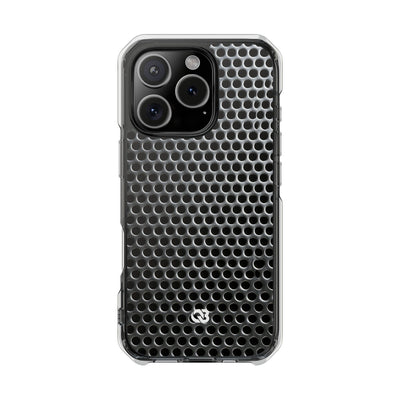 Brushed Perforated Steel · Clear Impact Magnetic Phone Case for iPhone ·  Silver
