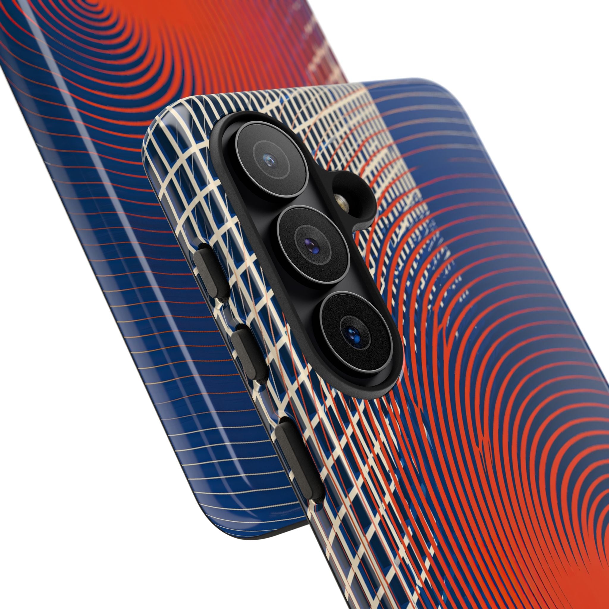Blue Tough Phone Case for Samsung - Orange Orbit Grid