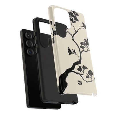 Beige Tough Phone Case for Samsung - Obsidian Bonsai Silhouette